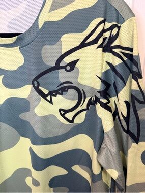 Men's mountain bike Green Camo Graphic Jersey with Wolf Emblem